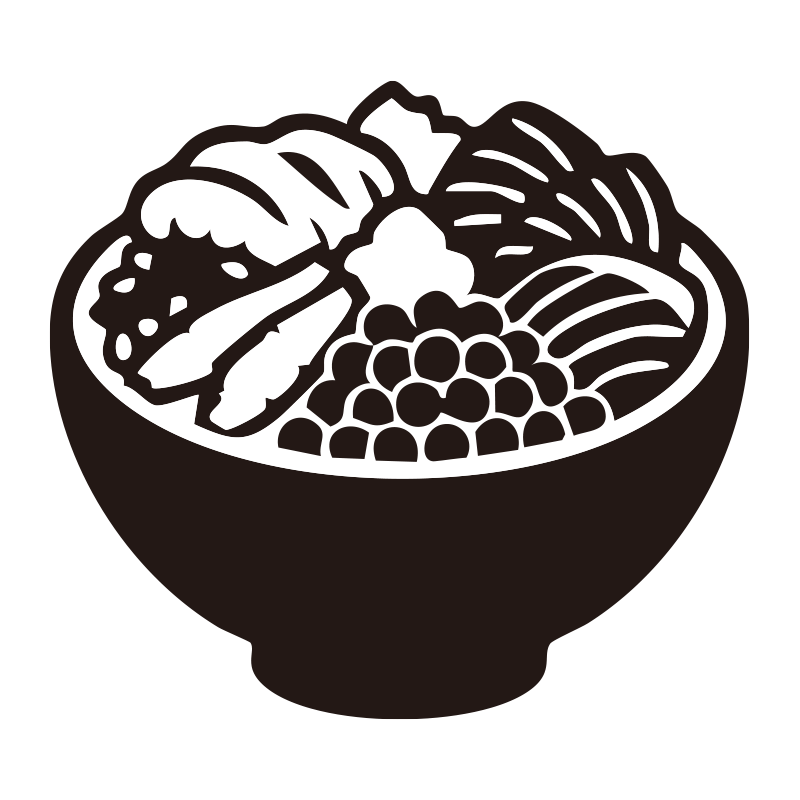 海鮮丼を描いたシンプルなモノク