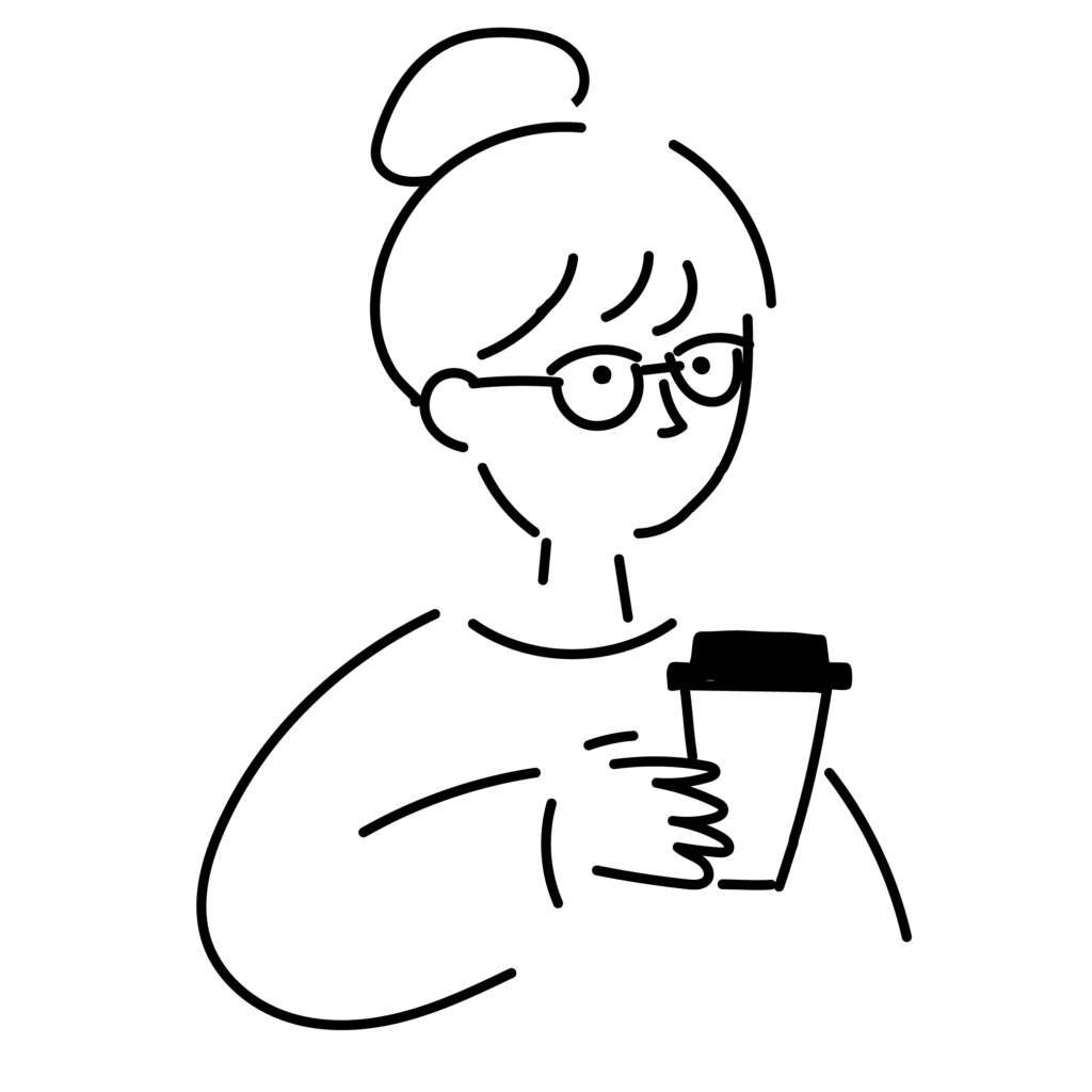 コーヒーを飲む女性の手書きイラ