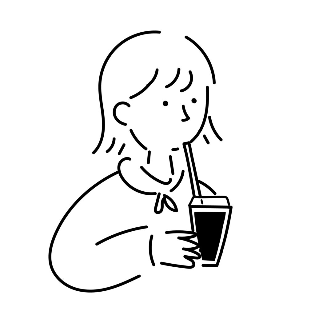 コーヒーを飲む女性の手書きイラ