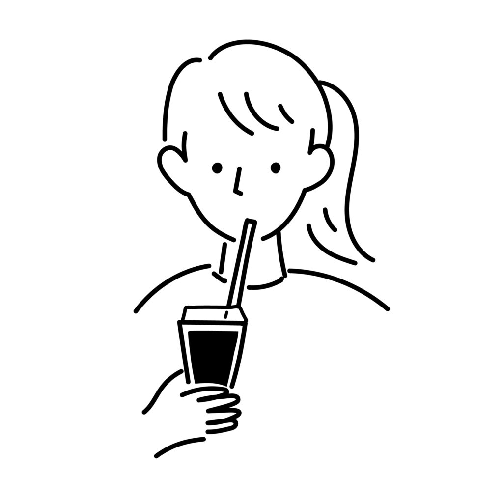 コーヒーを飲む女性の手書きイラ