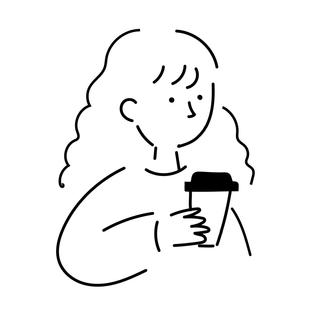 コーヒーを飲む女性の手書きイラ