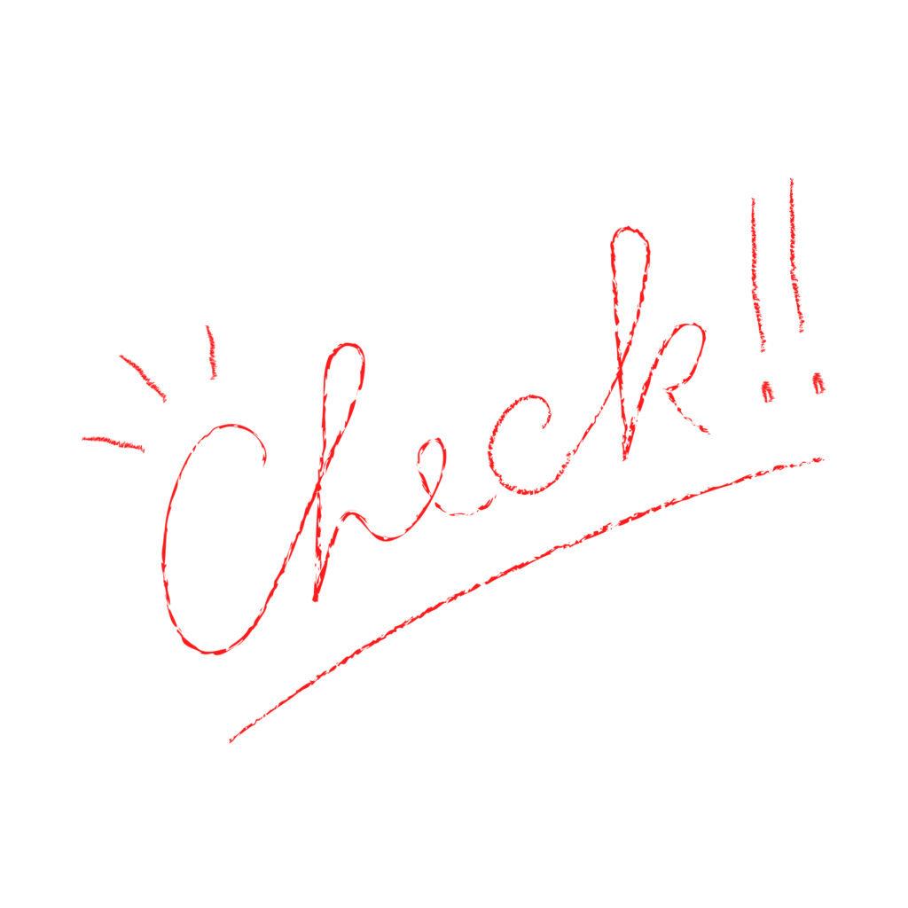 赤色の手書き風「Check」文