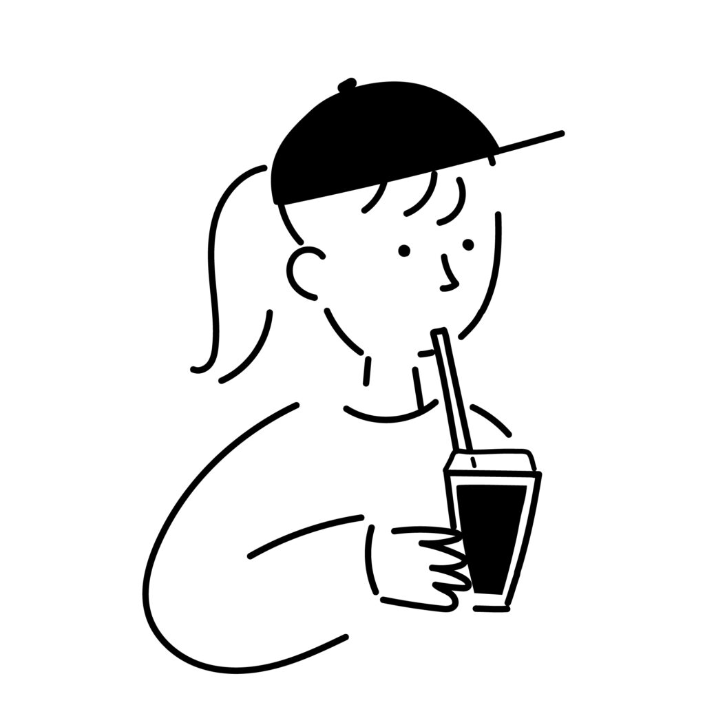 コーヒーを飲む女性の手書きイラ