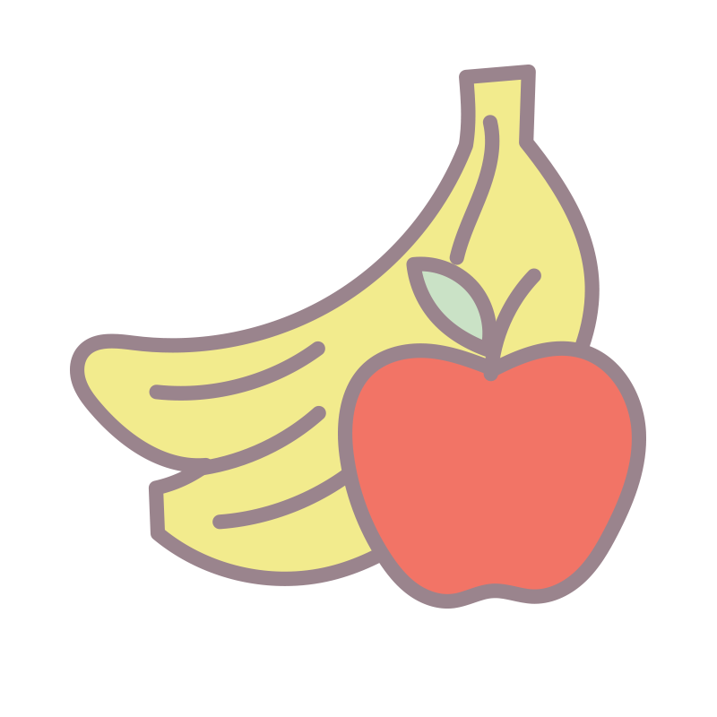 バナナとりんごを描いた､手書き