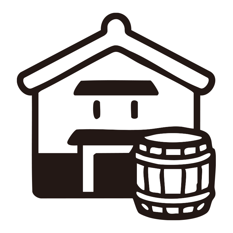 酒蔵を描いたシンプルなモノクロ
