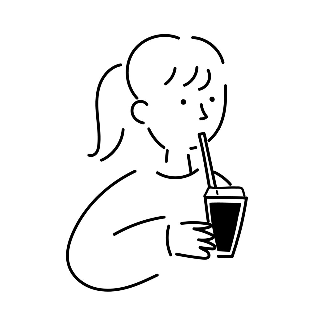 コーヒーを飲む女性の手書きイラ