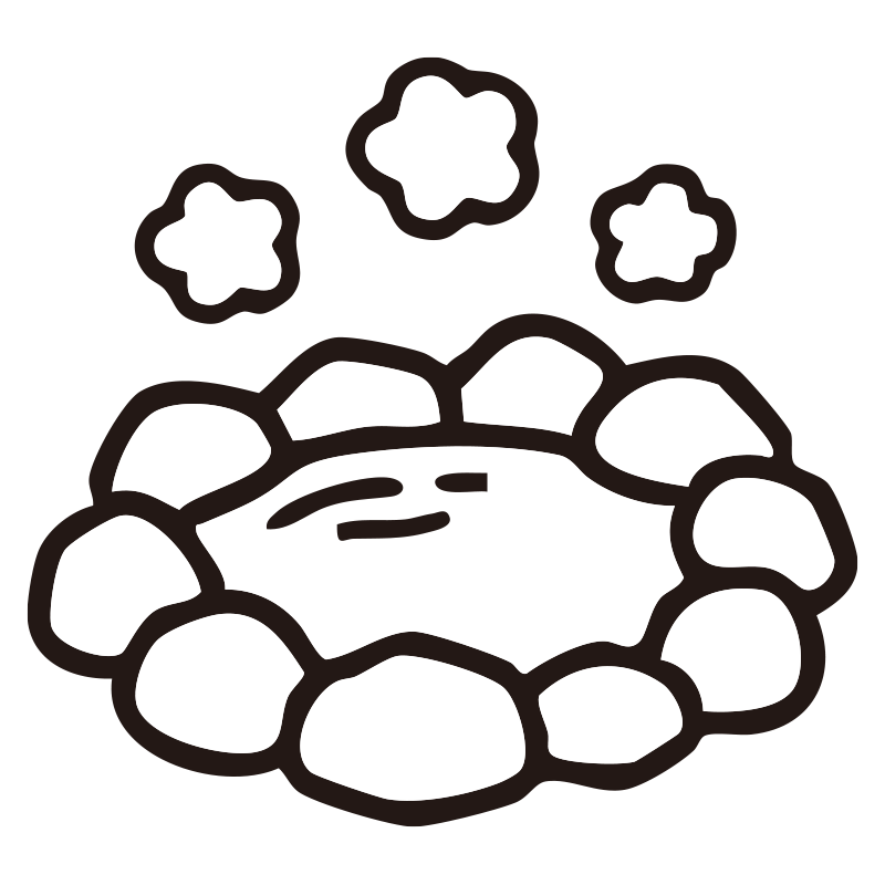 温泉を描いたシンプルなモノクロ