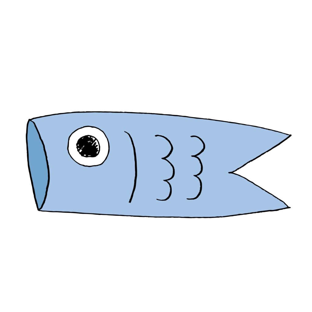 青いこいのぼりを描いた線画イラ
