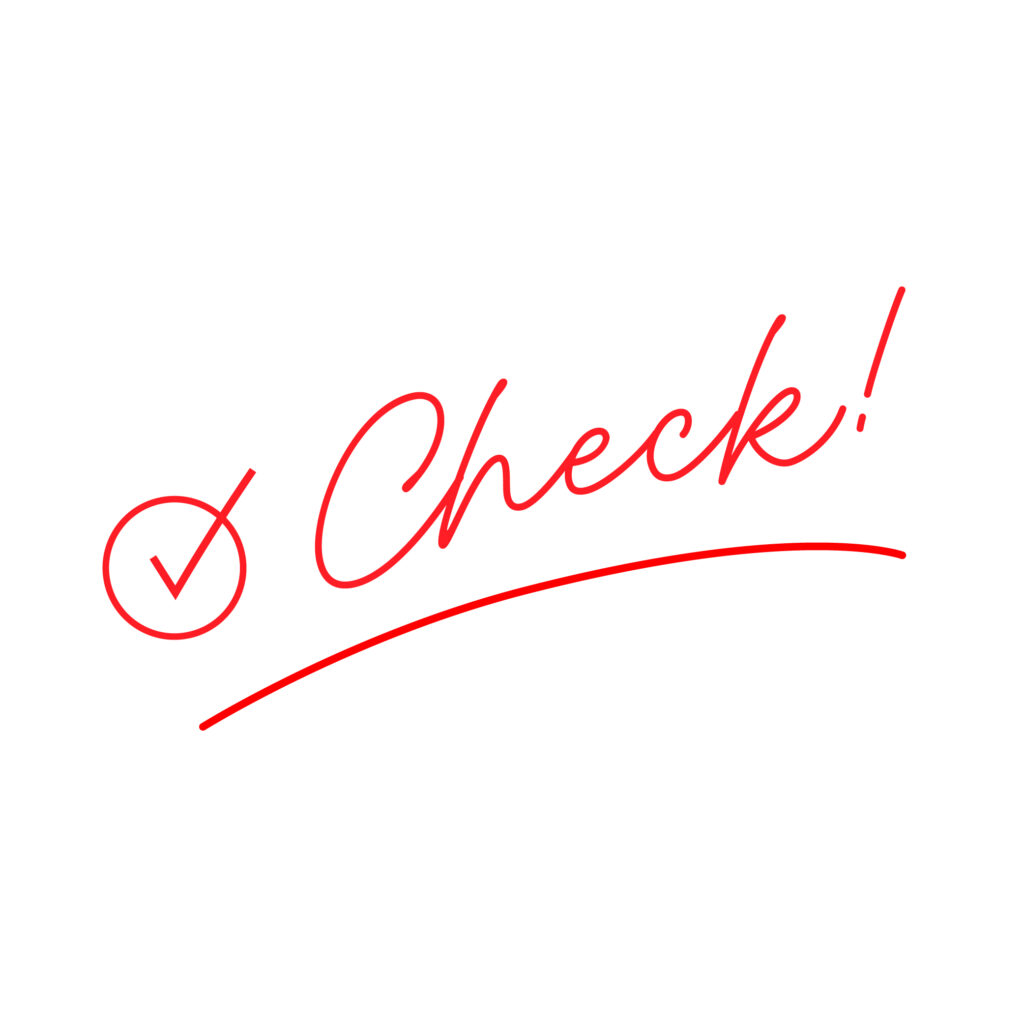 赤色の手書き風「Check」文