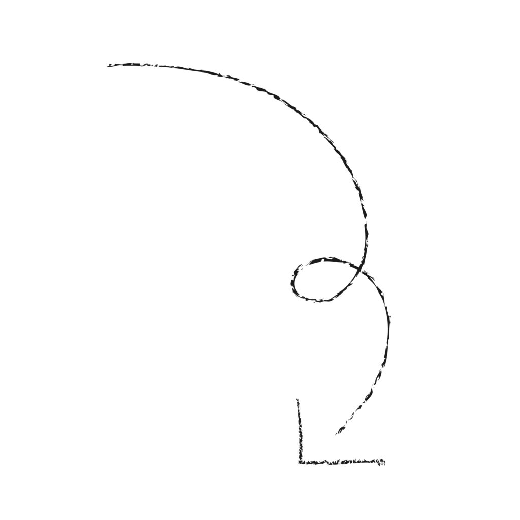 黒のシンプルな手書き「戻る」矢