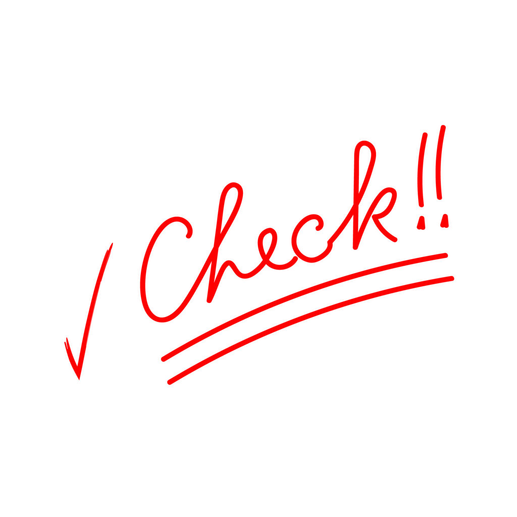赤色の手書き風「Check」文