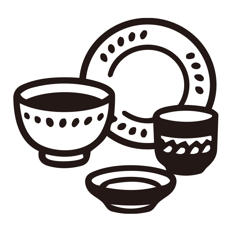 食器を描いたシンプルなモノクロ