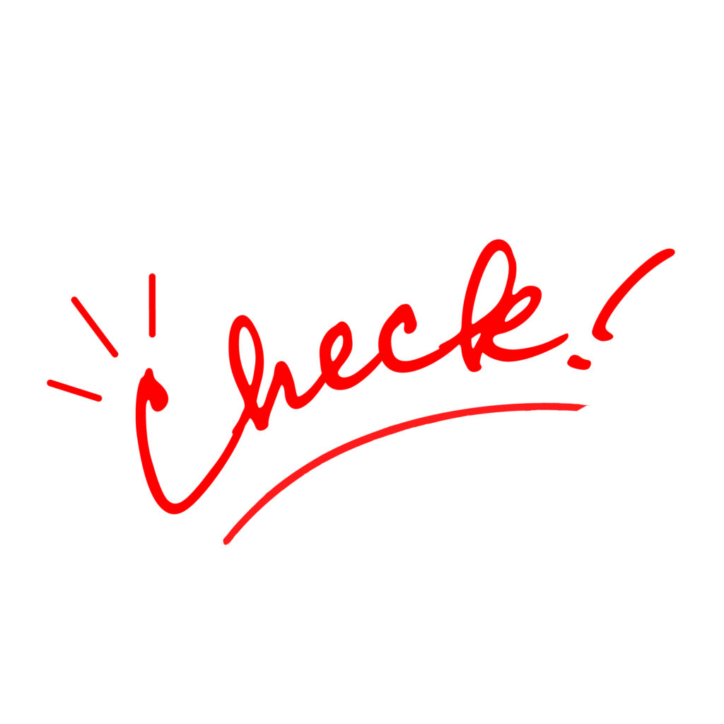 赤色の手書き風「Check」文