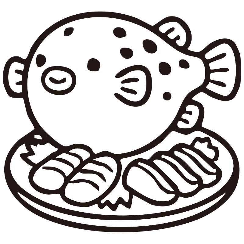 ふぐを描いたシンプルなモノクロ