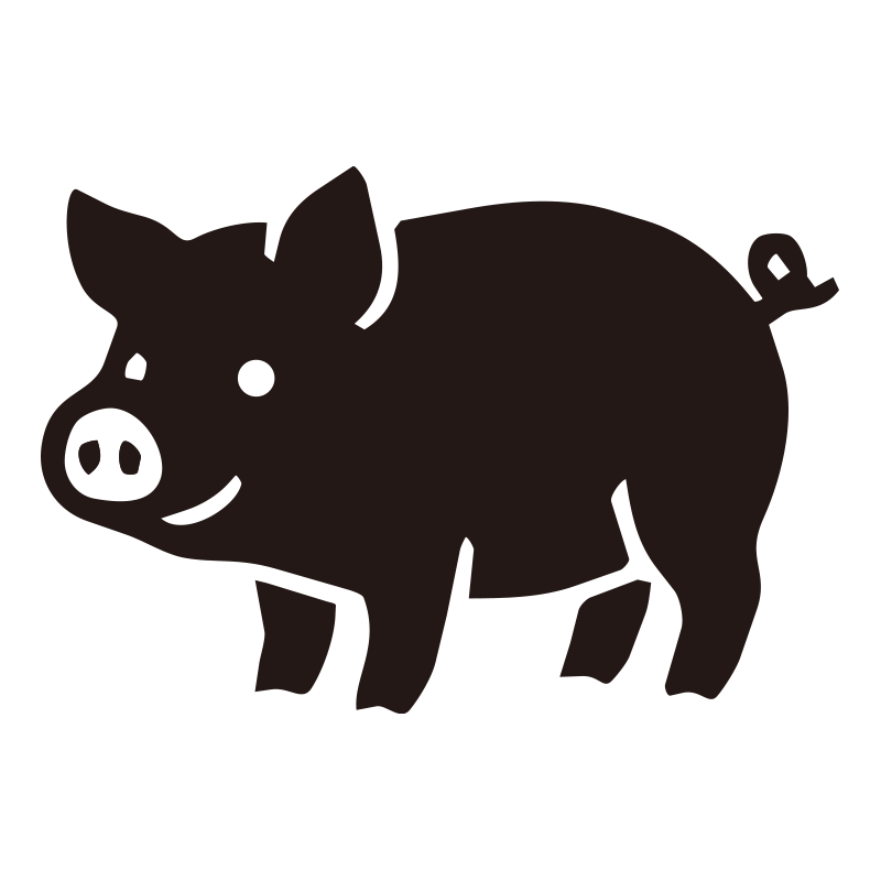 黒豚のモノクロアイコン。丸みを