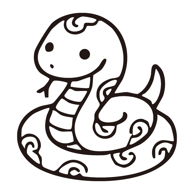 白蛇を描いたシンプルなモノクロ