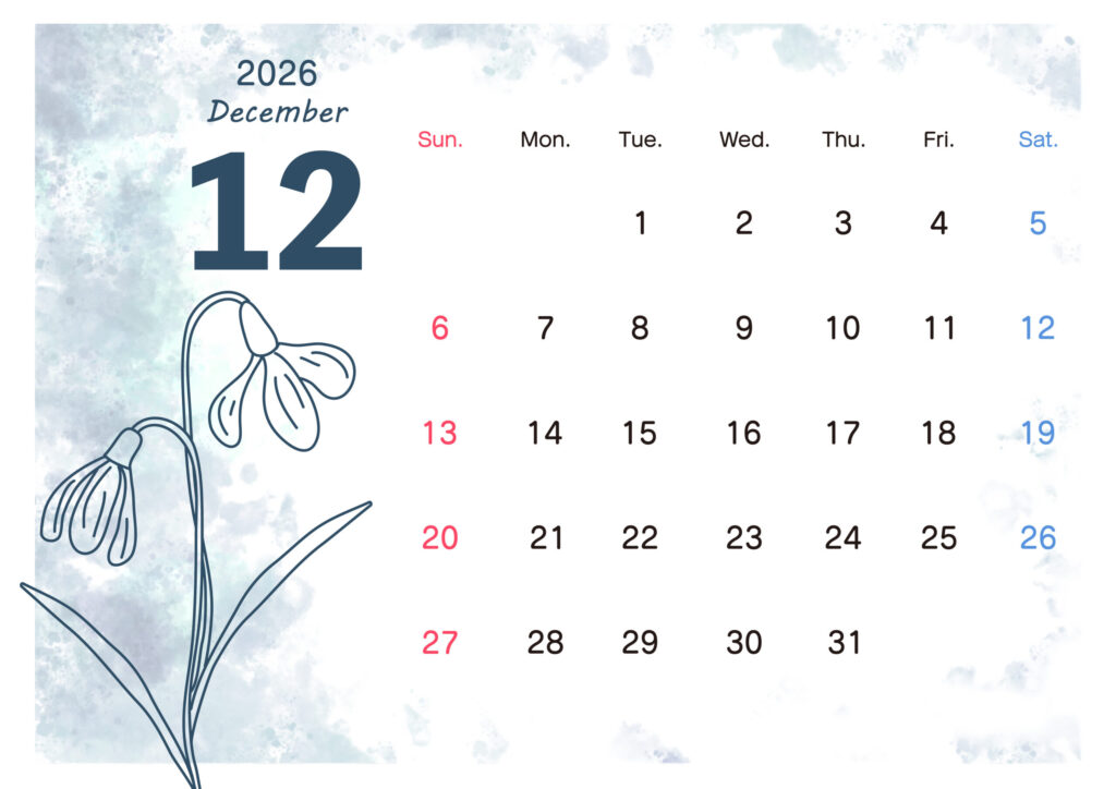 12月の月間カレンダー素材(2