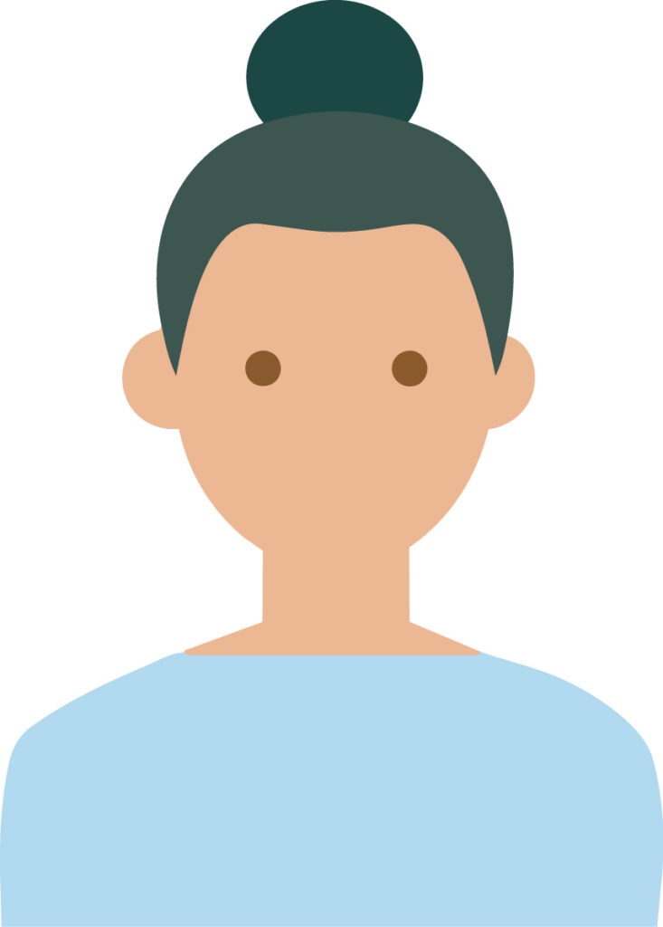 頭上でお団子に結んだヘアスタイ