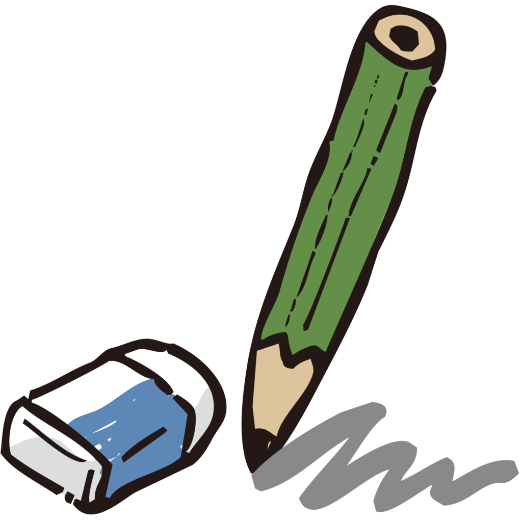 消しゴムと鉛筆の手書きイラスト