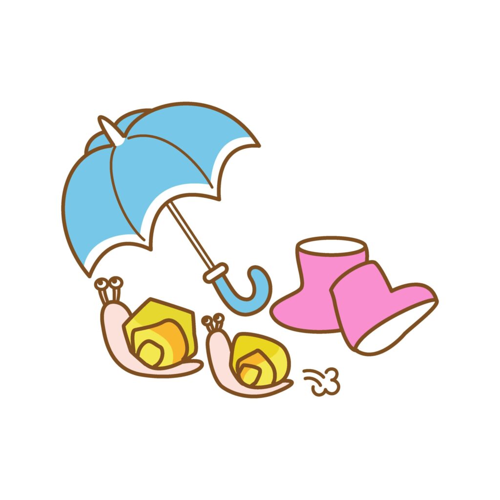 梅雨のシーズンのかわいい資材を