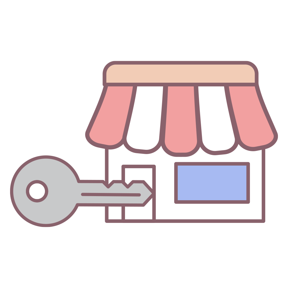 お店の前に大きな鍵を配置した、