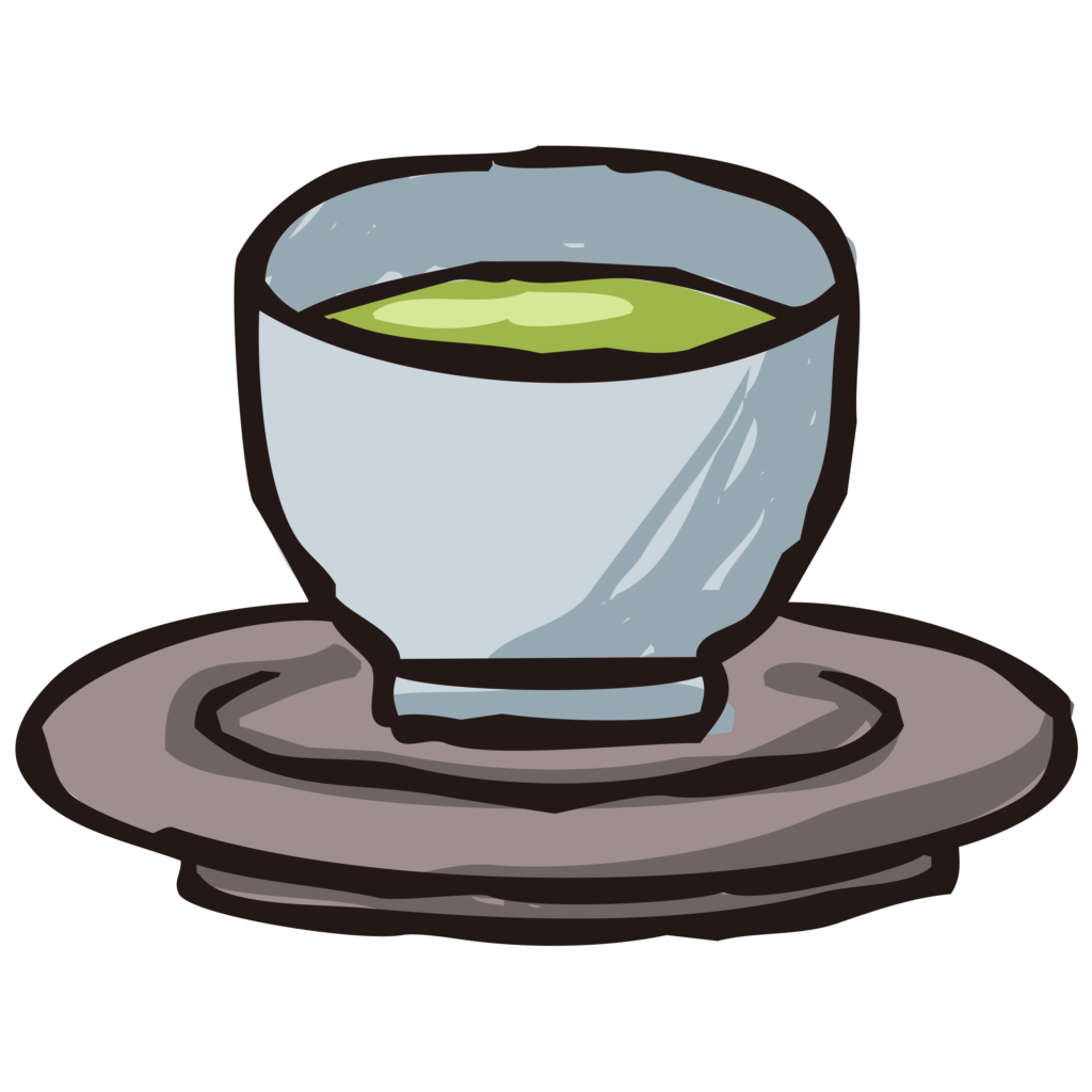 茶托に載せられた湯呑の手書きイ