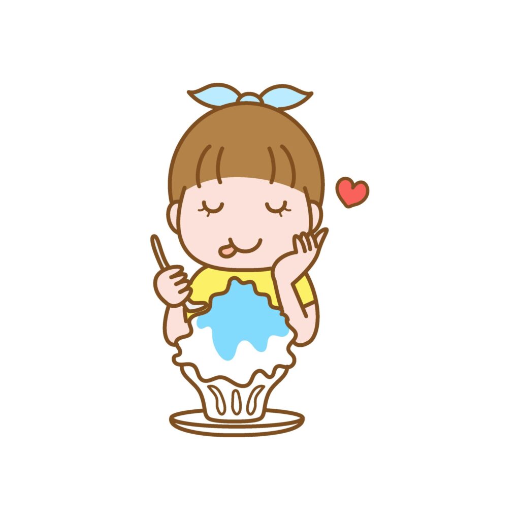 かき氷を食べる子どものイラスト