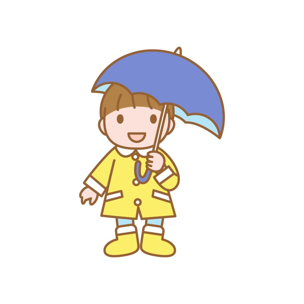 雨降りの季節の子どものイラスト