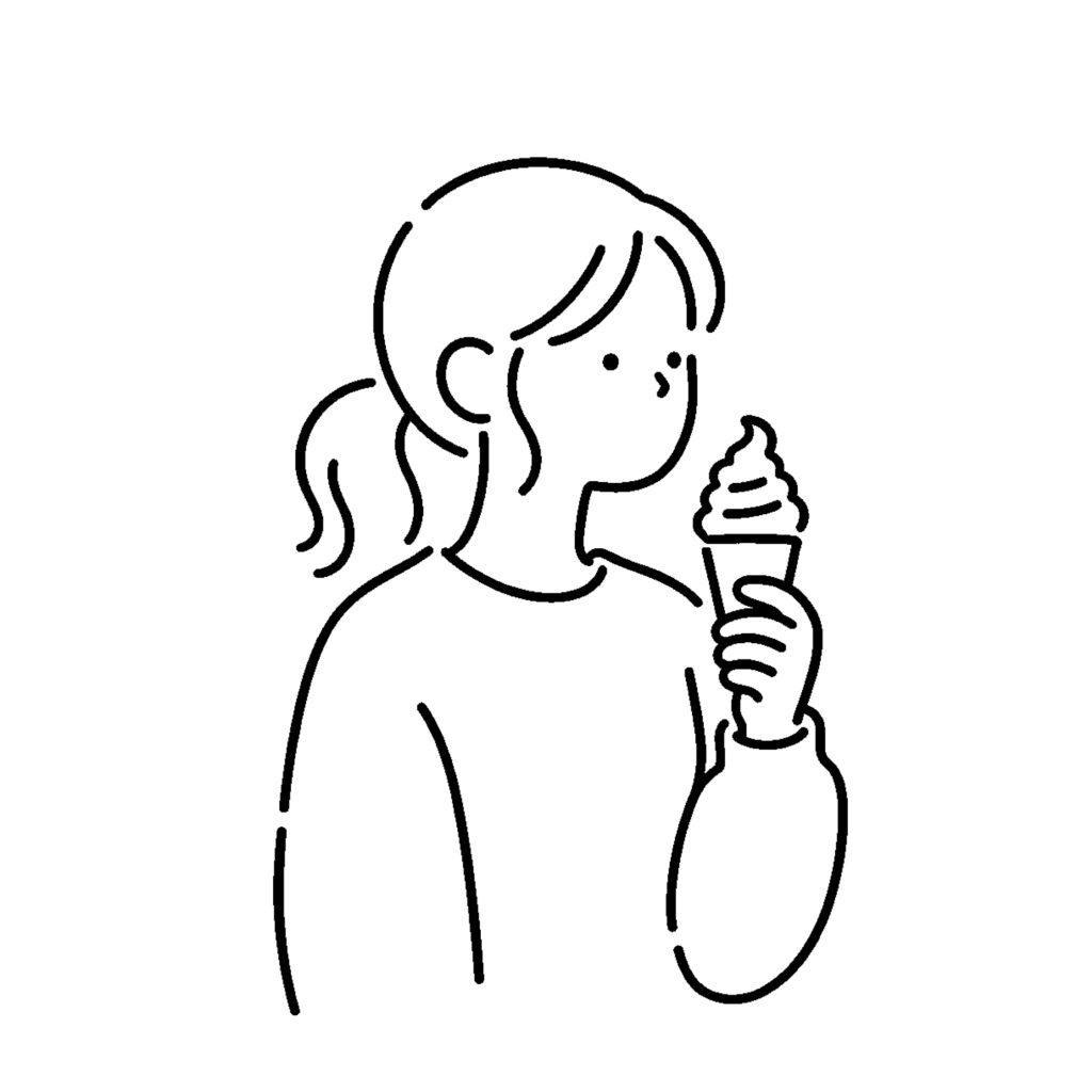 ソフトクリームを楽しむ女性を描