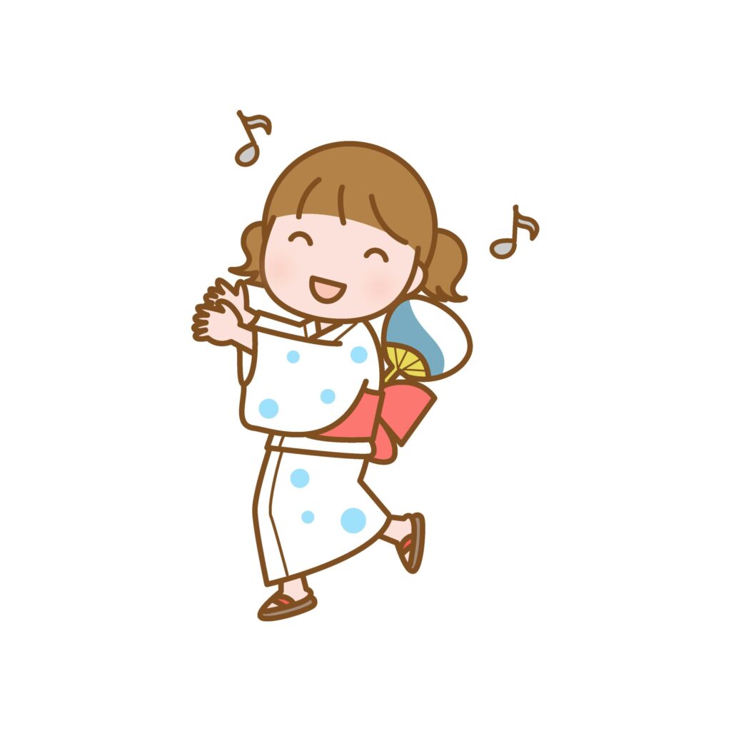 踊るかわいい女の子のイラストで