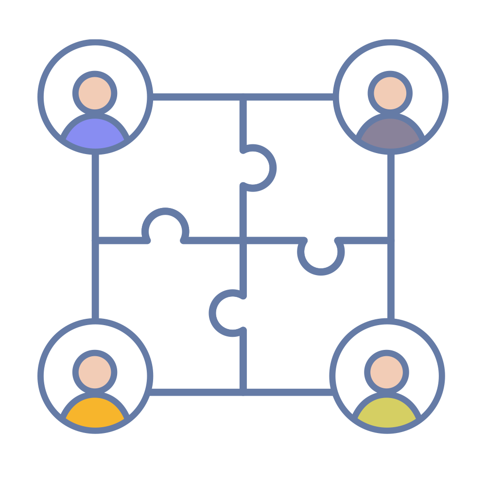 4人の人物がパズルのピースで繋