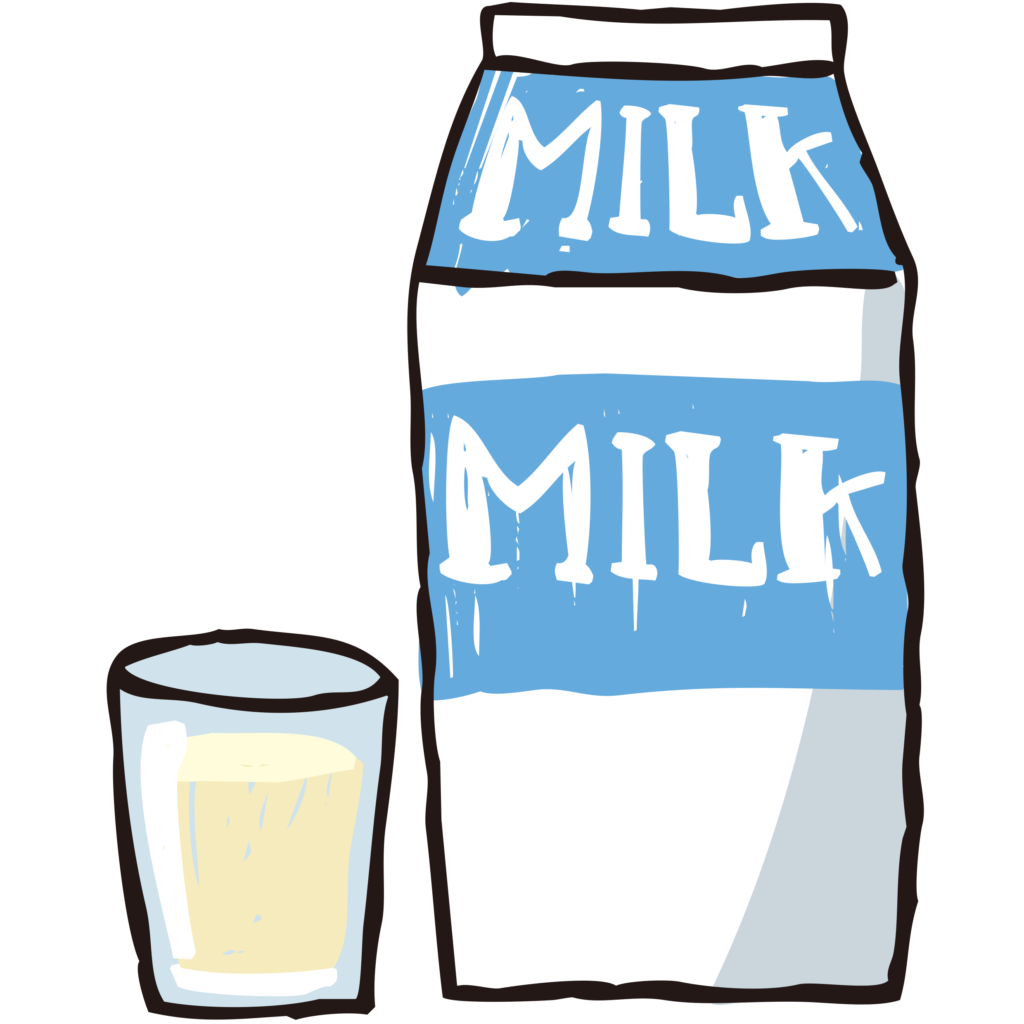 正面から見た牛乳パックとコップ
