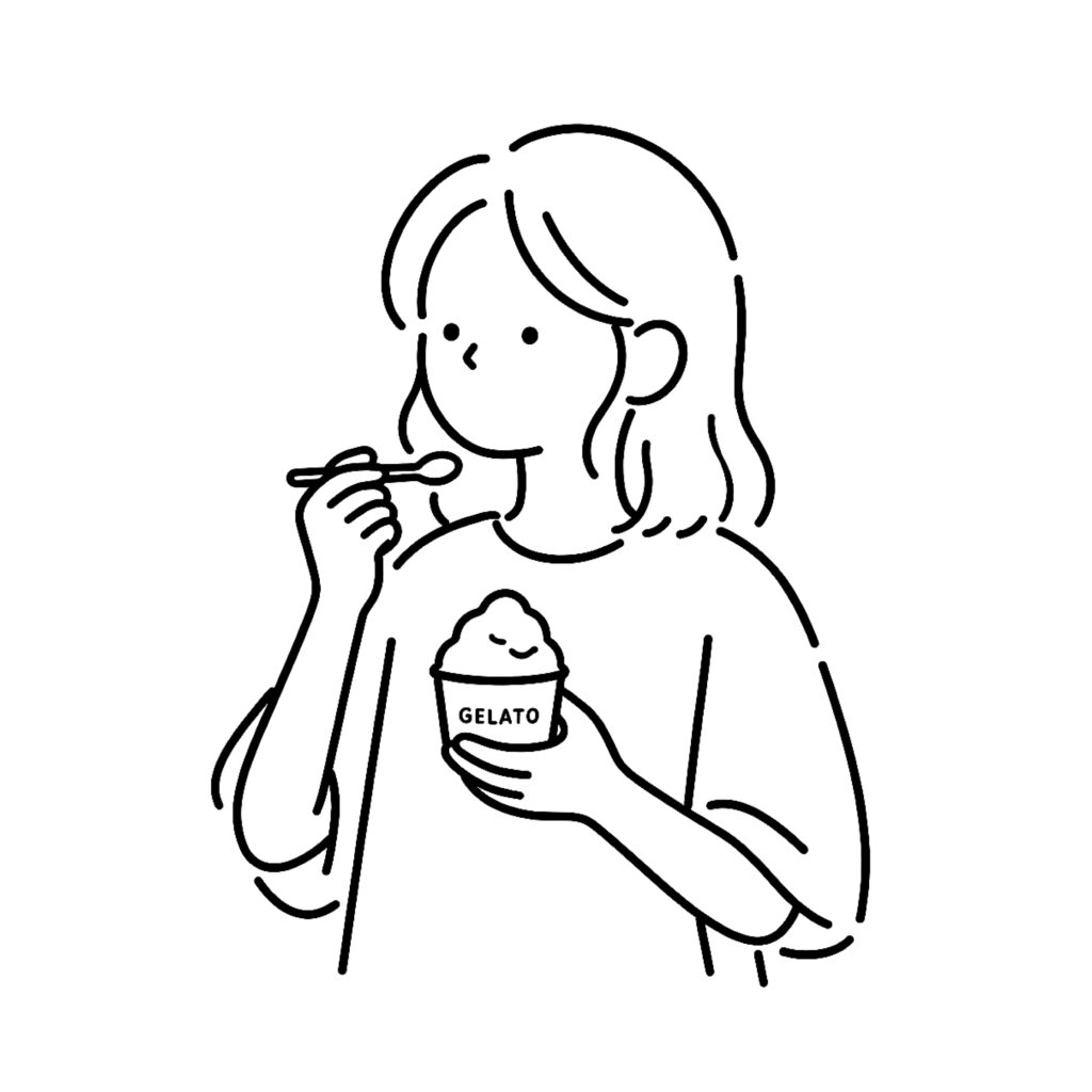 ボブヘアの女性がジェラートを味