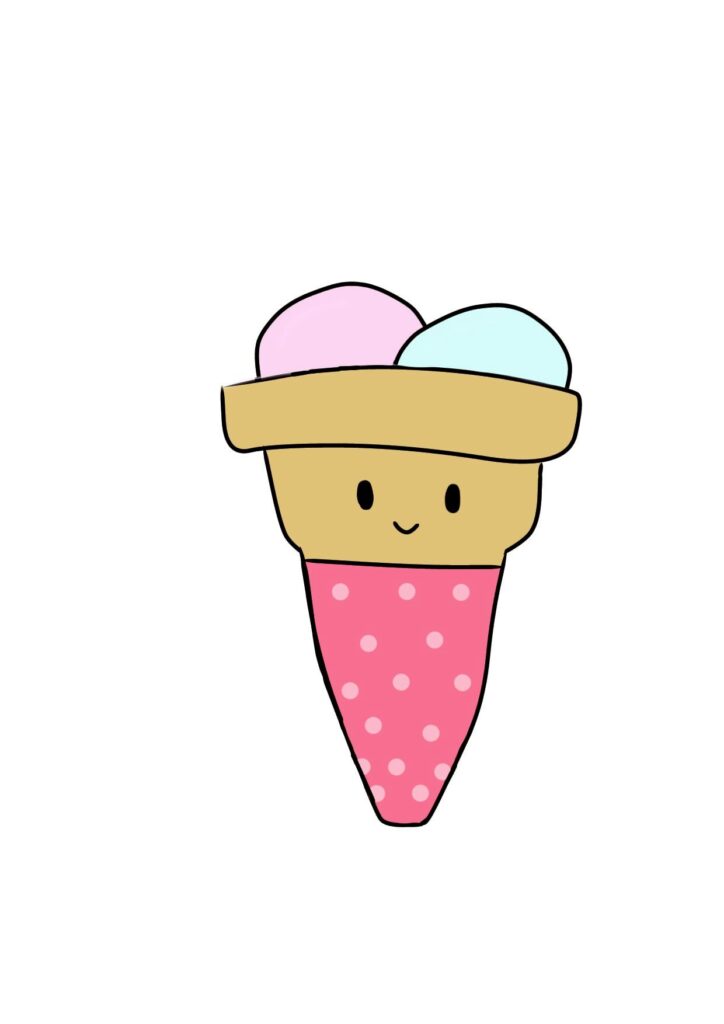 アイスに表情をつけて描きました