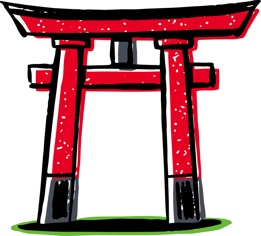 日本の神社の入り口に建つ真っ赤