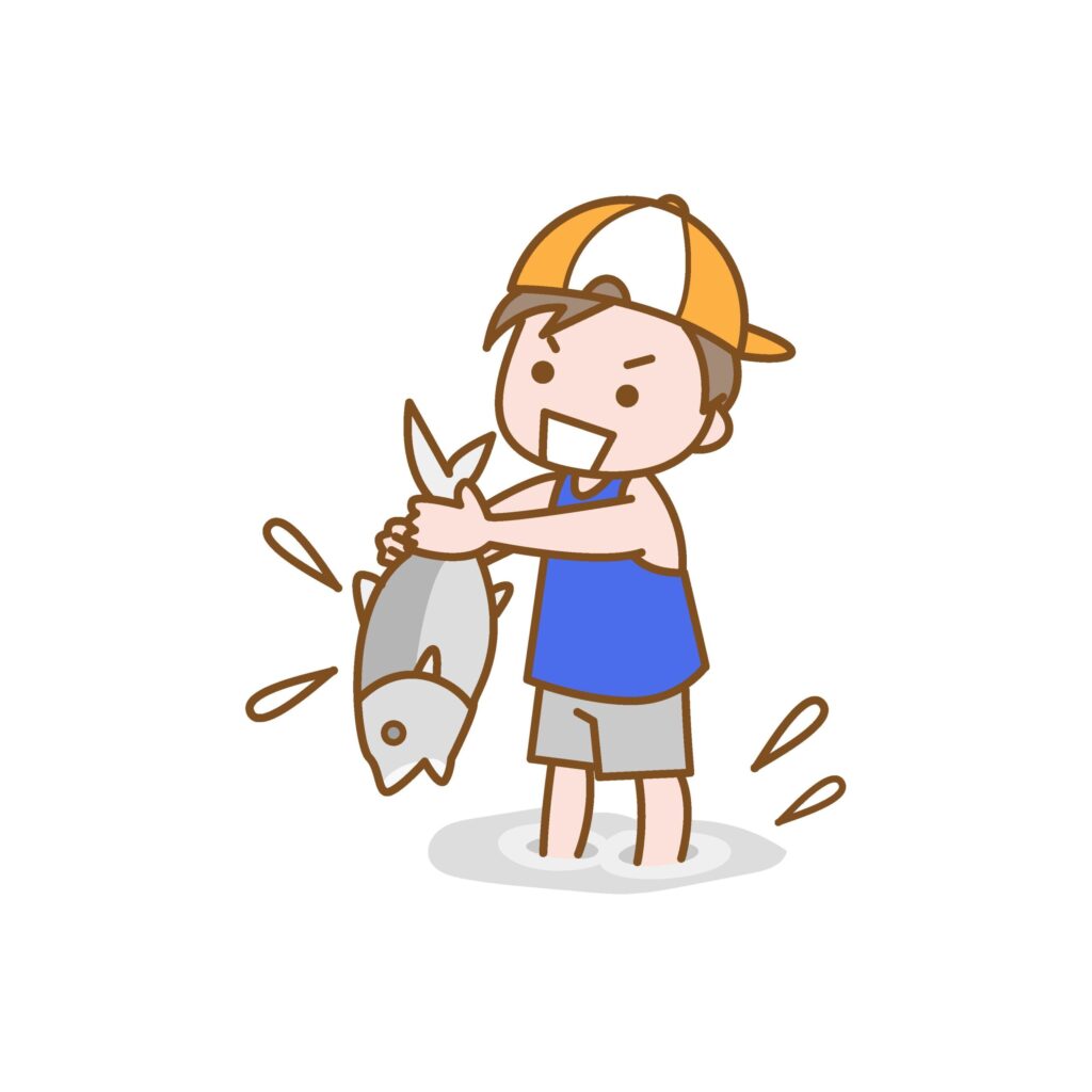 魚のつかみ取りをする子どものイ