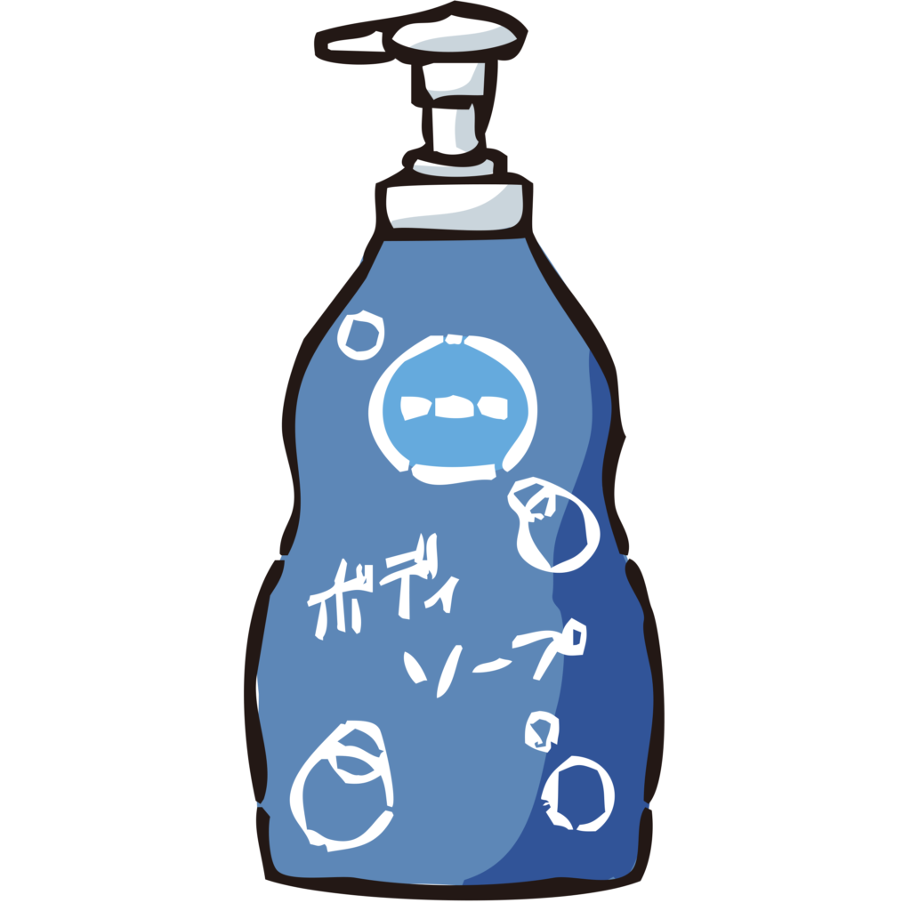 手書きのボディソープのボトルの