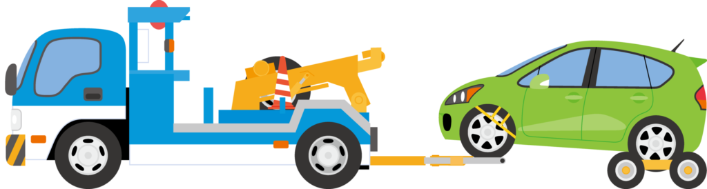 レッカー車で運ばれる自動車のイ