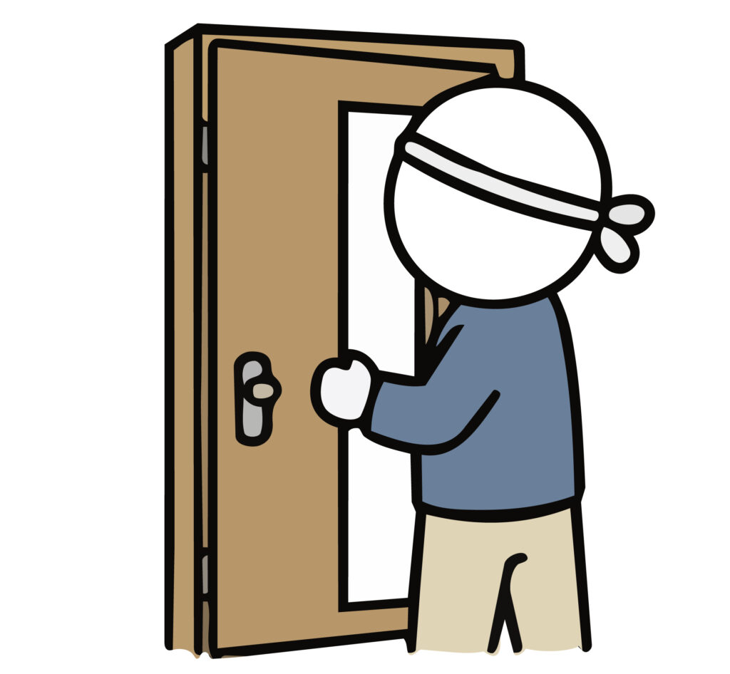 建具を取り付ける職人のイラスト