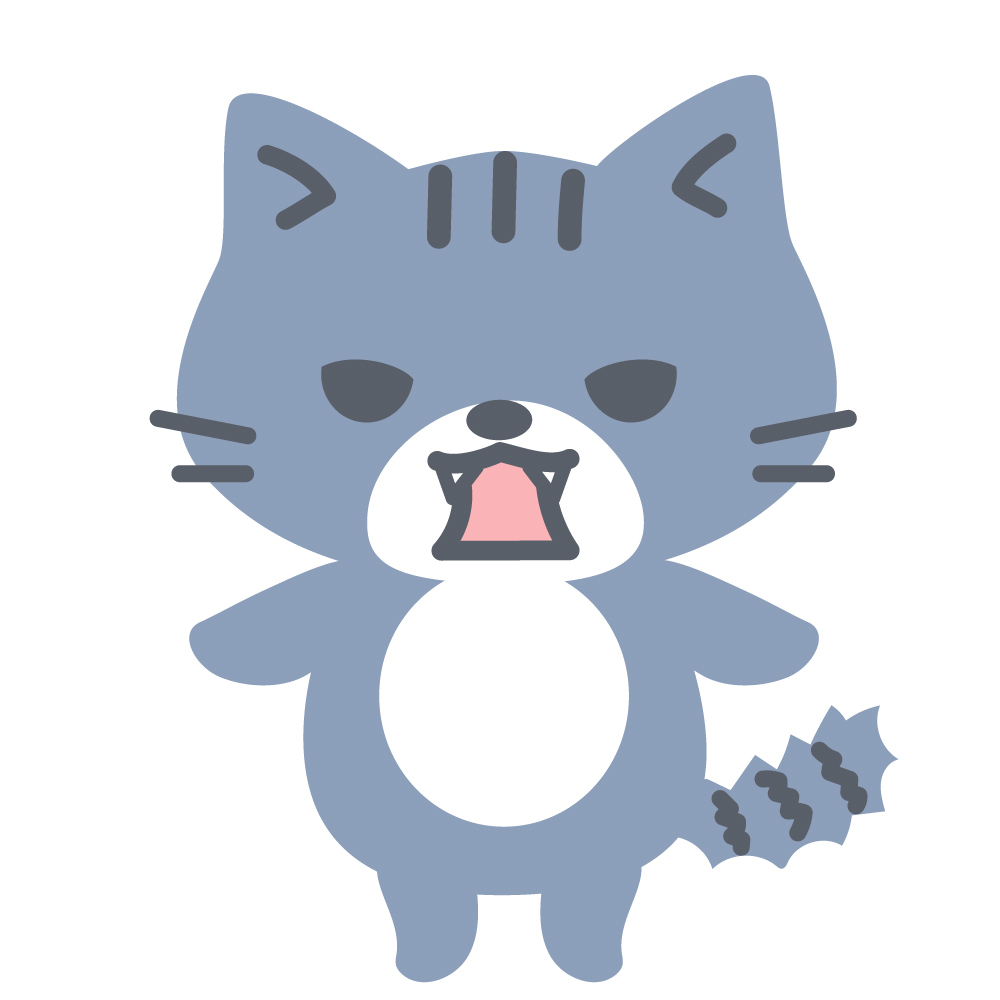 シャーっと怒っている灰色ねこの
