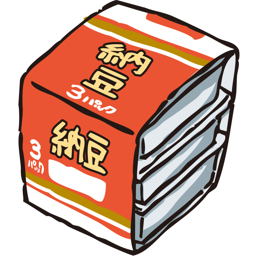 手書きの3連パックの納豆のイラ
