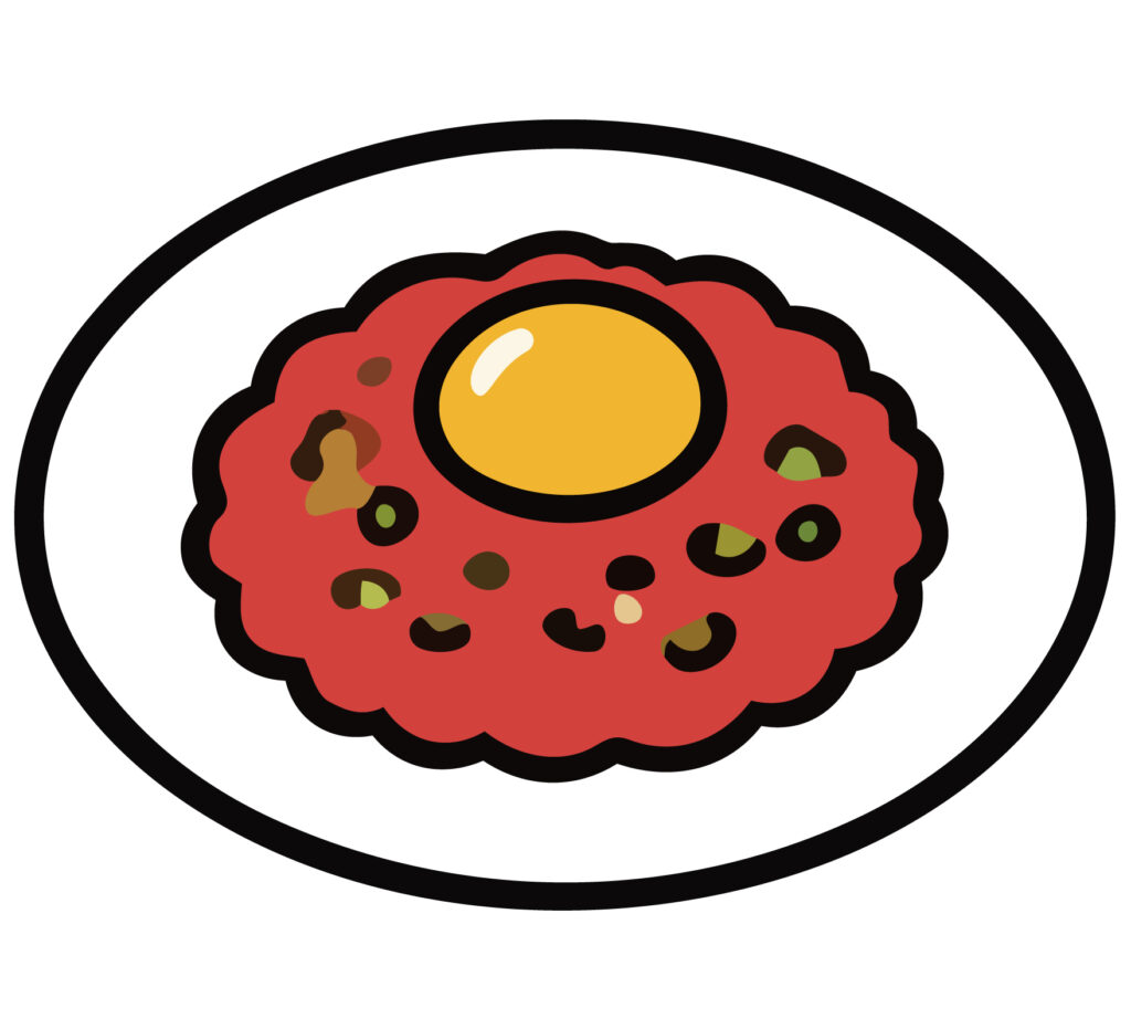 生お肉にツヤツヤの卵黄がのった