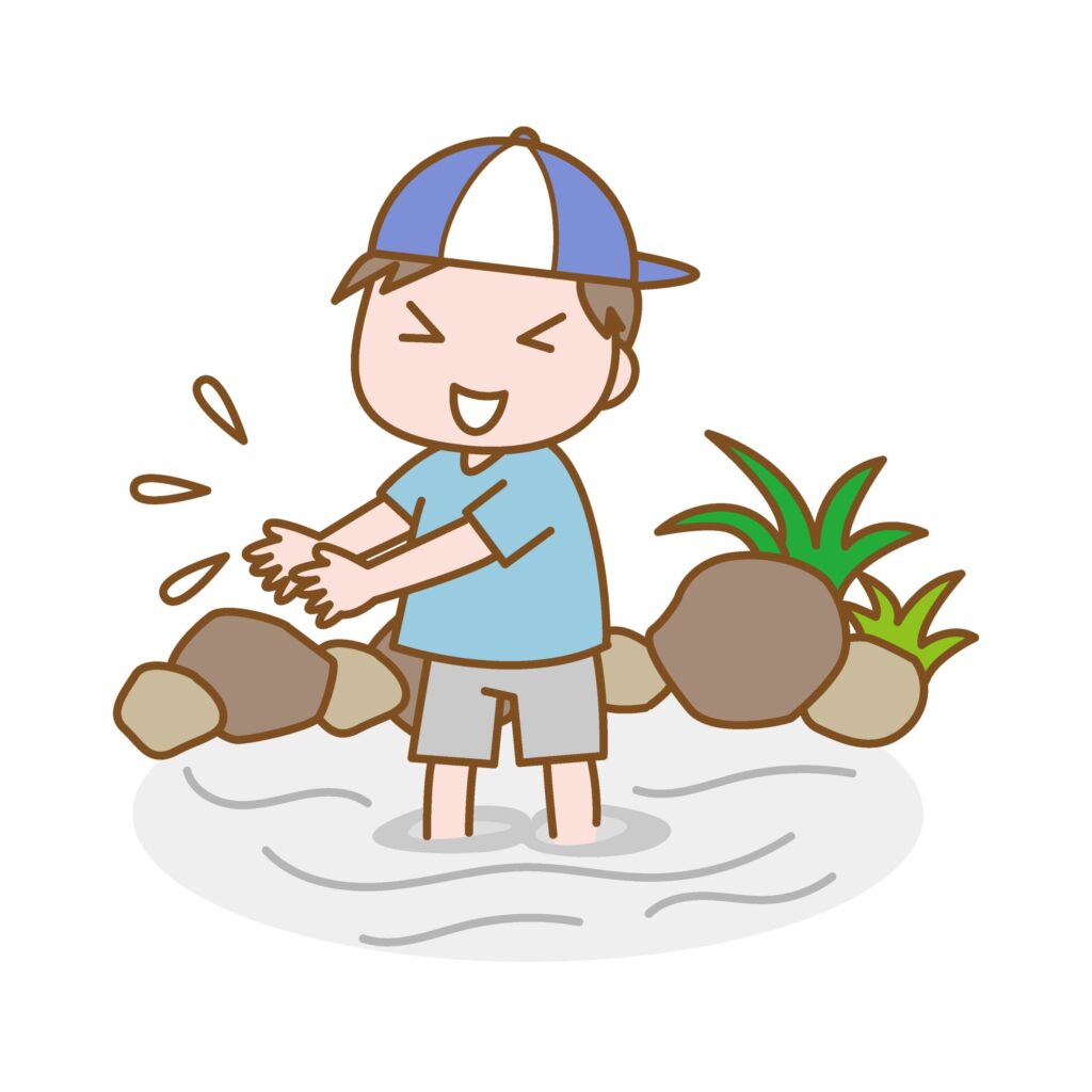 川遊びをする男の子のイラストで