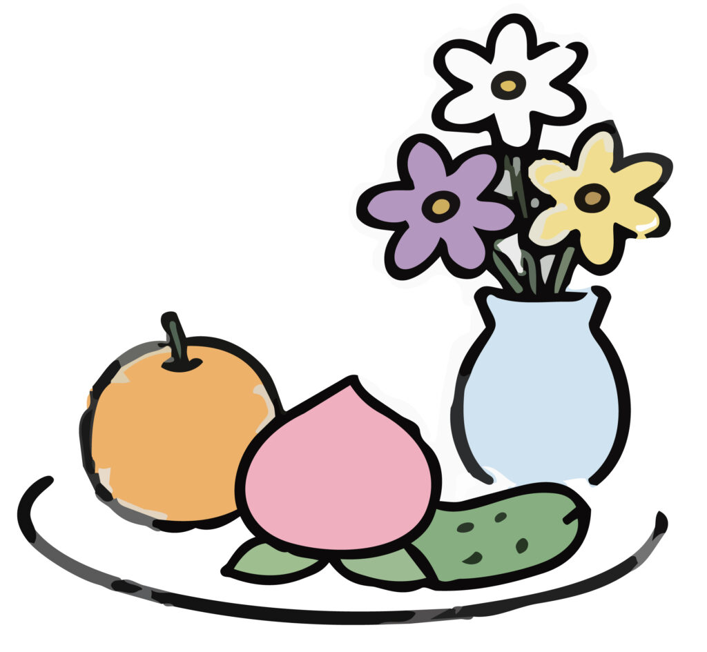 お供え物のイラスト。 お盆や法