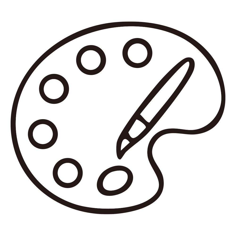 絵の具の丸い跡と絵筆をシンプル