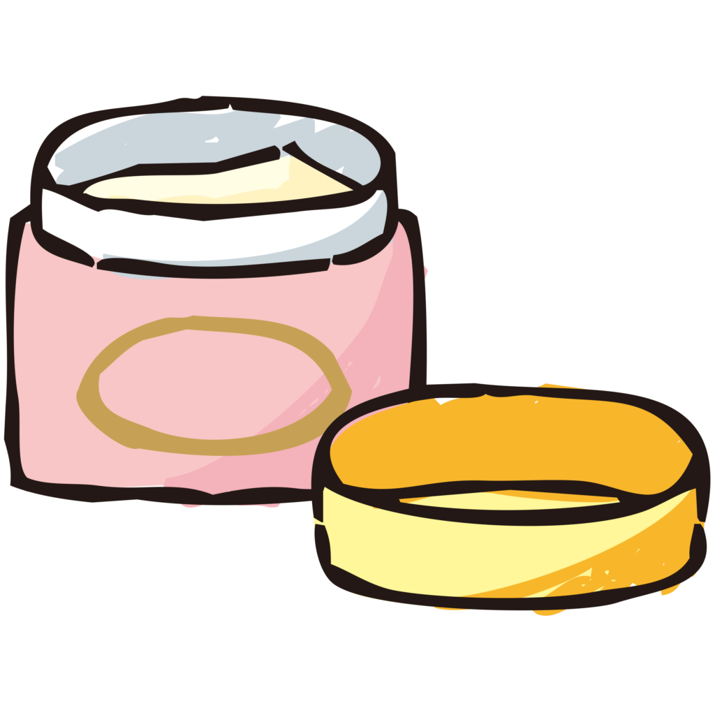 ケース入りの化粧クリームの手書