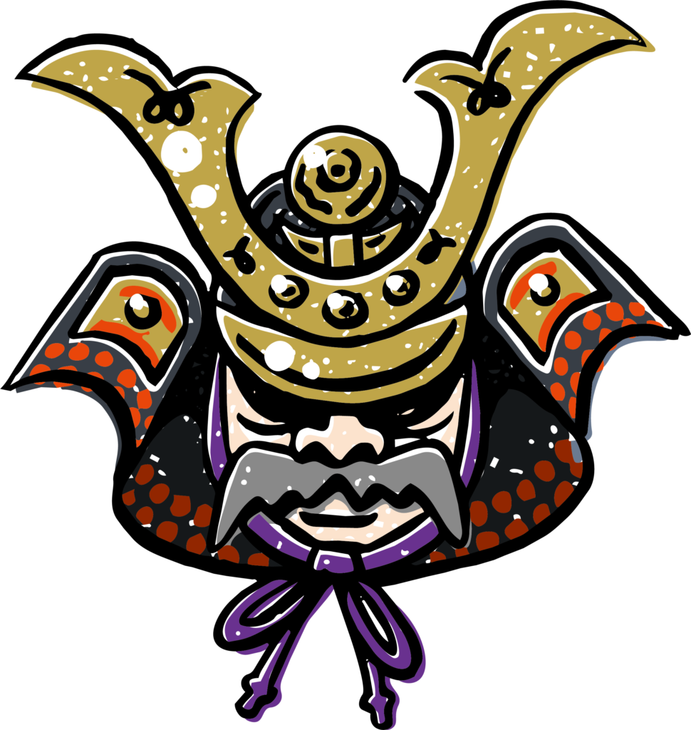 兜を被った武将のイラストです。