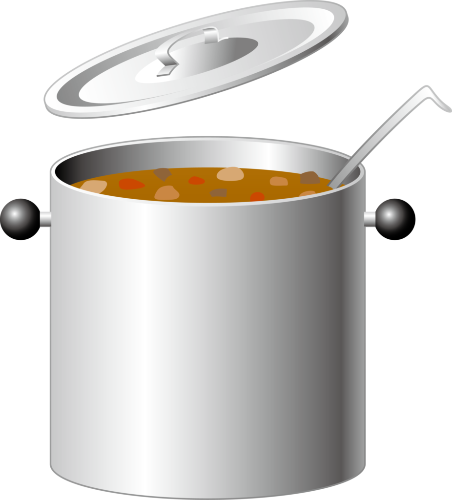 寸胴の大鍋で煮える給食のカレー