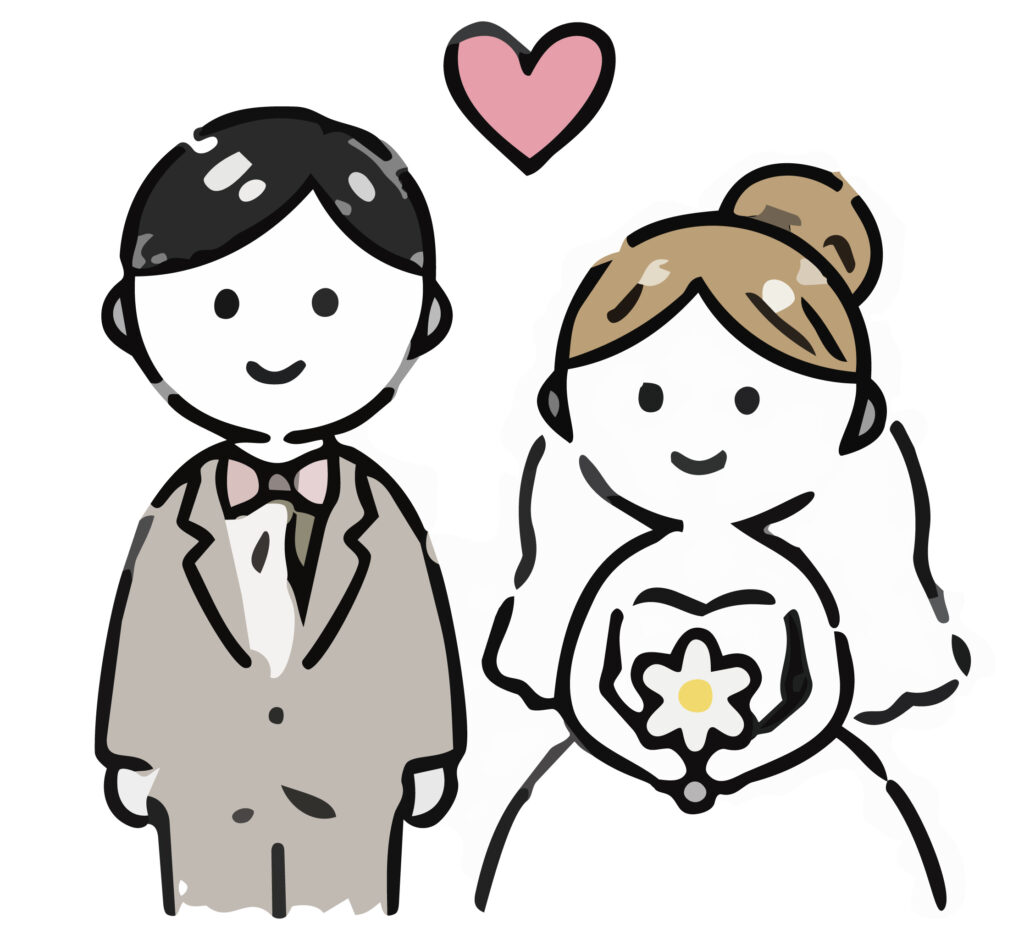 新郎新婦の幸せあふれる門出、華