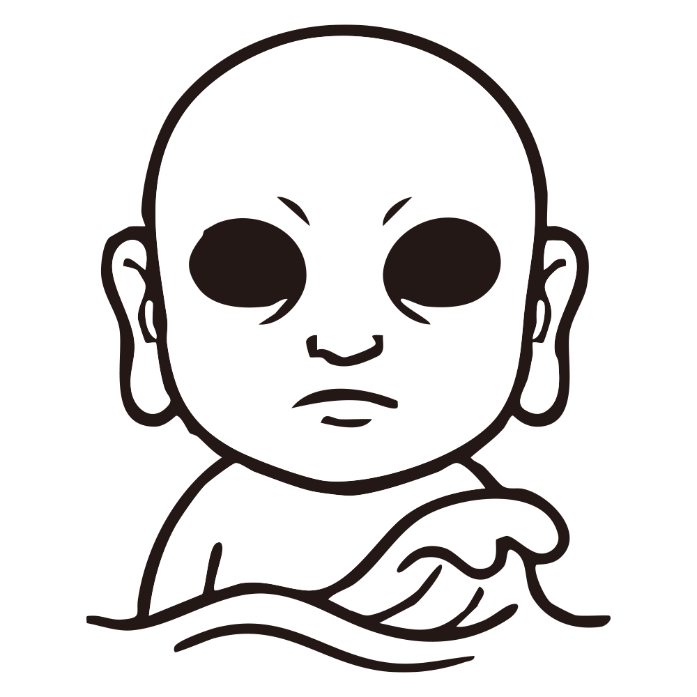 黒く落ち窪んだ大きな目と丸い頭